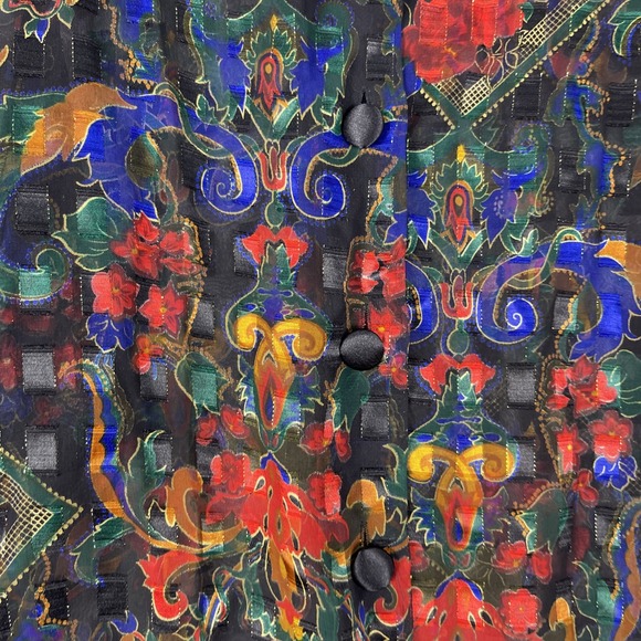 Victorias Secret Gold Label Sheer Button Front Blouse Womens M Baroque Tapestry - Picture 6 of 9